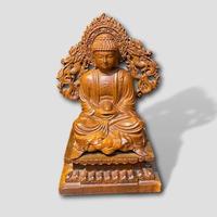 Statue de Bouddha artisanale en bois de rose du Vietnam avec base en lotus, design zen asiatique, écologique, décoration spirituelle pour l'inauguration de la maison