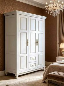 High Quality Solid Wood 3 Door White <b>Wardrobe</b> with Drawers & Casters, American Style Storage Clothes Cabinet for Bedroom Home - Product Image 2