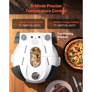 Forno Elettrico per Pizza da 1200W con 12 Modalità di Controllo della Temperatura, Pietra Refrattaria in Cordierite, Visualizzazione della Temperatura a 5 Livelli, 12 Modalità di Cottura - Product Image 3