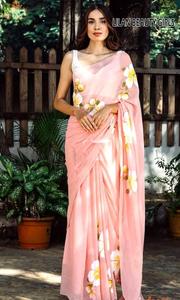 Sari de poliéster estampado para mujer, de secado rápido, sin arrugas, informal, para fiestas, Diwali, atuendo étnico tradicional, elegante y con caída. - Product Image 4