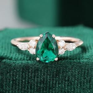 Luxury Jewelry Solid Sterling <b>Silver</b> Gemstone <b>Rings</b> Rose <b>Silver</b> teardrop Plated Classic Emerald Engagement <b>Ring</b> Women Wedding - Product Image 1