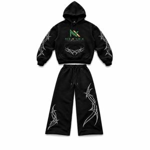 Custom <b>Men</b> Tribal Print Pullover Hoodie Wide Leg Sweatpants Set 2 Piece <b>Winter</b> Y2K Streetwear Hip Hop Fleece Tracksuit <b>Clothes</b> - Product Image 2