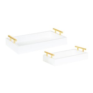 Best Quality White Wooden <b>Serving</b> <b>Tray</b> With <b>Gold</b> Metal Handles Rectangular Decorative <b>Tray</b> Modern Home Organizer <b>Tray</b> - Product Image 2