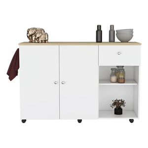 White/Pine <b>Kitchen</b> Island Cart with One Drawer Double Door Cabinet Six Carter Eight <b>Shelves</b> Six Interior and Two External - Product Image 6