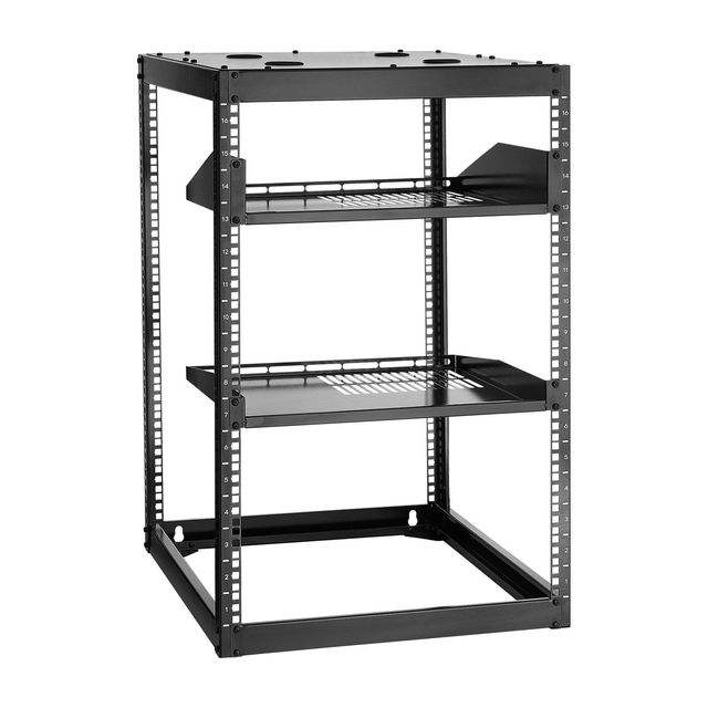 Open Frame Network Rack 16U 23 Depth Steel Vented Shelves Floor Standing Wall Mount Model D0100X3LFD8 for Networking IT