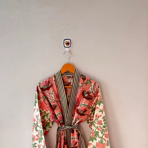 Cotton V-neck with Long Sleeve Quick Dry Beautiful Print Kimono All Season Wear Printed Cotton Kimono Robe Women Long Beachwear - Product Image 1