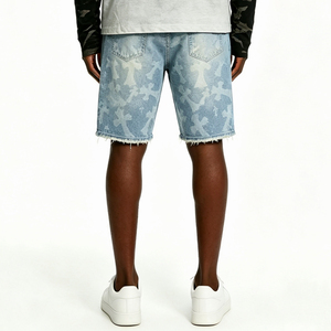 SOONREE Pantalones Cortos de Mezclilla Personalizados para Hombre, Estampado Gótico de Cruz en Toda la Superficie, Estilo Urbano Y2K, Fabricante Líder OEM ODM - Product Image 2
