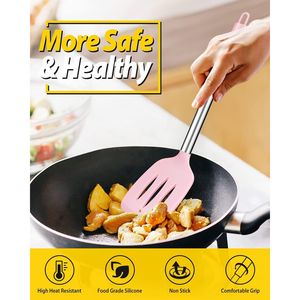Set di 4 Utensili da Cucina in Silicone Antiaderenti, Spatole Grandi e Solide Resistenti al Calore, Cucchiai Forati Rosa, Kit Senza BPA - Product Image 4