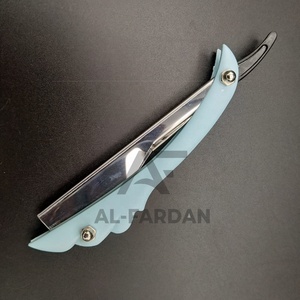 AL-FARDAN Custom Logo Men's <b>Single</b> <b>Blade</b> Straight <b>Razor</b> Sky Blue Stainless Steel <b>Blade</b> ABS Plastic Handle Non-Disposable Face - Product Image 3