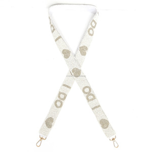 Correa de bolsa de cuentas de semillas impermeable profesional con ganchos blanco y champán con cuentas hombro/correa cruzada hecha a mano tamaño personalizado - Product Image 1