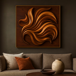 Escultura de Pared Art Deco con Relieve de Onda Abstracta Tallada a Mano en Madera, Decoración Ecológica para el Hogar, Arte de Pared de Madera Sólida - Product Image 3
