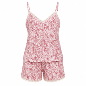 Pijama de satén transpirable de 2 piezas para mujer, sexy, floral, de algodón/spandex, de tiro medio, manga corta, ODM - Product Image 1
