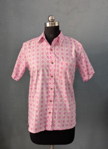 <b>Men's</b> <b>Pink</b> Geometric Print Short Sleeve Casual <b>Shirt</b> Turn-down Collar 100% Cotton Breathable ODM Summer Wear - Product Image 4