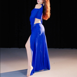 Tenue de danse tendance pour femmes, robe patchwork contrastée à manches longues et ourlet asymétrique - Product Image 6