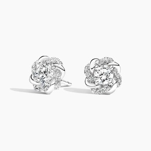 Pendientes Halo con Diamantes de Laboratorio Premium para Mujer en Oro Blanco de 18K - Product Image 1