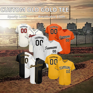 Camiseta de Béisbol Auténtica con Diseño Personalizado en Dorado Antiguo, Diseño Dividido en Dorado, Negro-Blanco, Naranja, Rojo-Azul Marino, Tela Spandex Estampada - Product Image 6