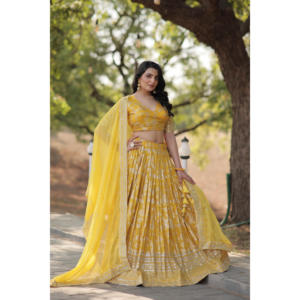 Ensemble Lehenga Choli & Dupatta Tissu Jacquard Pure Viscose Teintable Designer - Product Image 3
