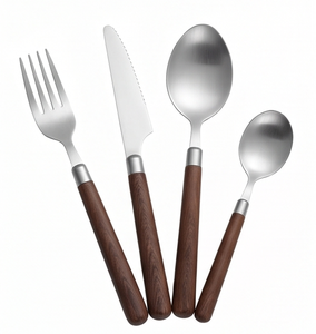 Stainless Steel Flatware Set With Wooden Handles High <b>Mirror</b> Polish Dishwasher Safe Minimalist Design For <b>Camping</b> Use - Product Image 1