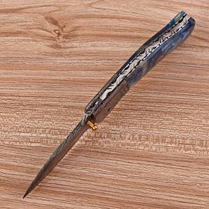 Couteau de poche EDC pliant artisanal en acier Damas avec verrouillage Liner Lock, couteau de chasse d'extérieur, lame à pointe clip en résine 0,5 mm - Product Image 6