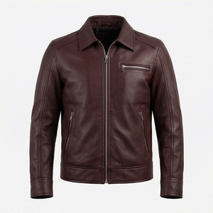 Chaqueta de cuero estilo motero con cuello de camisa, tres bolsillos frontales, ropa de calle a la moda, equipo de protección para motociclistas, color personalizado. - Product Image 1