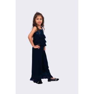 Women's Velour 2-Piece Shorts Set-Navy Blue Sleeveless Embroidered <b>Top</b> - Product Image 4