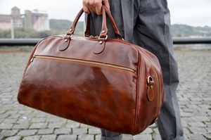 Bolsos de lona hechos a mano para hombre, Maleta de cuero de vaca auténtico, bolso de viaje, gimnasio, 0173 - Product Image 2