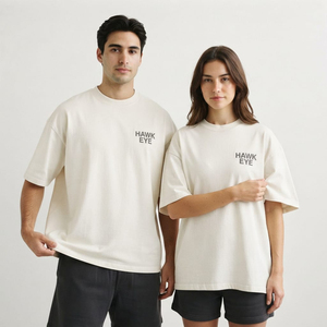 T-shirt unisexe en coton pour femme, coupe oversize, léger, col rond, épaules tombantes, couleur unie, logo personnalisé, commande en gros - Product Image 3
