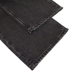 Jeans personnalisés en gros pour hommes, style streetwear hip-hop, à ourlet brut, coupe ample, délavés par le soleil, coupe droite, bleu foncé, jambe large - Product Image 6