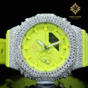 Pahal Jewels Montre de luxe en diamant à quartz analogique-numérique, boîtier rond de 43 mm, bracelet en silicone, unisexe - Product Image 4