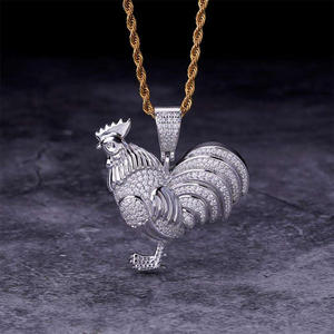 Tendance Coq Charme Oiseau Pendentif Hommes Hip Hop Bling Collier 925 Argent Plaqué Oiseau Bling Charme Diamant Coq Pendentif - Product Image 1