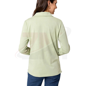 Plain <b>Polo</b> T-<b>Shirts</b> <b>Women's</b> <b>Long</b> <b>Sleeve</b> <b>Polo</b> <b>Shirt</b> Solid Light Green Knitted Casual Full <b>Sleeve</b> Regular Length - Product Image 2