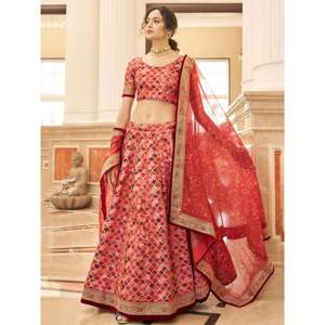 <b>Wedding</b> Dresses Alluring Red Embroidered Silk Plus Size Lehenga Choli - Product Image 1