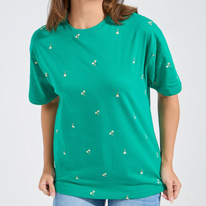 T-shirt personnalisé pour femme avec broderie, coton premium, coupe oversize, streetwear, tee-shirt graphique brodé pour femme, fournisseur en gros - Product Image 1