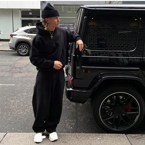 <b>Men</b> Gray Oversized Fleece Breathable Hoodie Sweatpants Set Full Length Regular Fit Solid Color Casual Tracksuit Side Winter - Product Image 2
