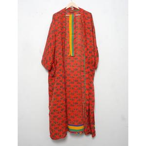 Indian Silk Sari Kimono V-neck Drawstring Closure Women's Maxi Robe Sleepwear Bridesmaid Maternity Bohemian Bathrobe Gown Front - Product Image 6