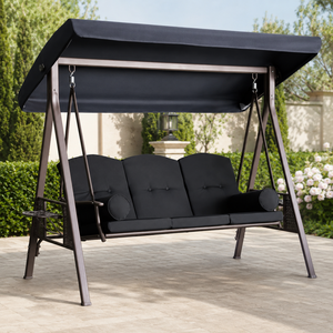 Outdoor <b>Patio</b> <b>Swing</b> Chair With Canopy 2 Seater Metal Garden <b>Swing</b> Bench With Cup Holder For Backyard Lawn Furniture - Product Image 1