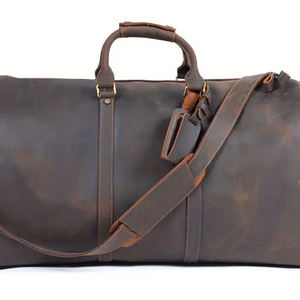 Genuine Leather Duffle Bag Vintage Weekender Travel Bag Water Resistant Zipper Carry Overnight Gym <b>Luggage</b> - Product Image 2