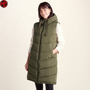 Women's <b>Long</b> Hooded Puffer <b>Vest</b> Quilted Zip Front Solid Color Windproof Casual Outerwear Green <b>Long</b> Padded <b>Vest</b> - Product Image 3