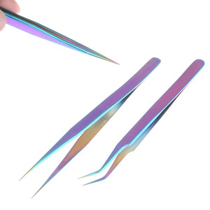 Pince à épiler en acier inoxydable NUMISMA INTERNATIONAL 10 mm, personnalisée, droite et courbée, pour extensions de cils, couleurs arc-en-ciel, modèle 2026 - Product Image 3