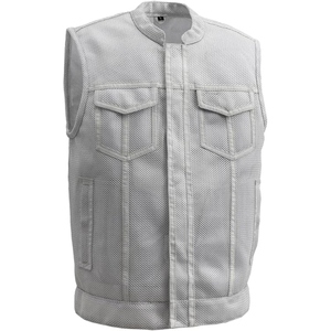 Custom <b>White</b> Perforated Genuine Cowhide Leather Motorcycle Club <b>Vest</b> With Concealed Carry Pockets OEM ODM Factory - Product Image 1