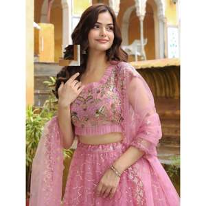 <b>Enchanting</b> Pink Embroidered Net Lehenga Choli for Wedding Engagement - Product Image 2