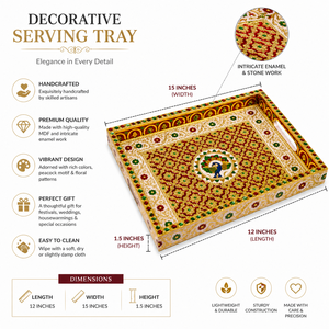 ถาดเสิร์ฟไม้ทำมือลายมีนาคารีพร้อมลายนกยูง |   ถาดอเนกประสงค์ลายสัตว์สำหรับตกแต่ง - Product Image 5