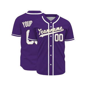 Maillot de baseball personnalisé violet premium unisexe à manches courtes, imprimé par transfert thermique, respirant, anti-humidité, protection UV sur le devant - Product Image 1