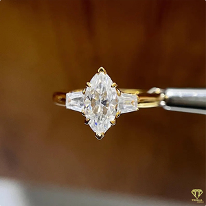 Three Stone <b>Emerald</b> Cut Moissanite Engagement <b>Ring</b> in 925 Sterling <b>Silver</b> Pear Side Stones Vintage Style Prong Setting for Women - Product Image 5