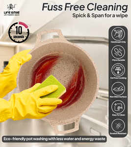 Casserole peu profonde antiadhésive premium avec revêtement en granit, couvercle en verre à bords en silicone et base à induction - Product Image 4