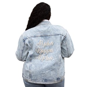 Chaqueta vaquera AKA Girlfriend para mujer, diseño de diamantes de imitación en la parte trasera, lavado claro, estilo casual urbano, corte holgado, prenda exterior premium - Product Image 3