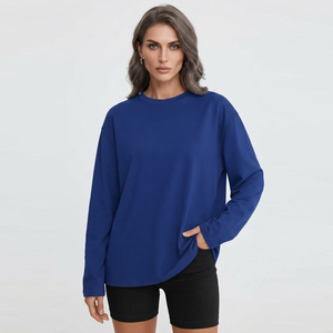 T-shirts 100 % coton surdimensionnés pour femmes, col rond, décontractés, style sportif, streetwear, coupe ample - Product Image 1