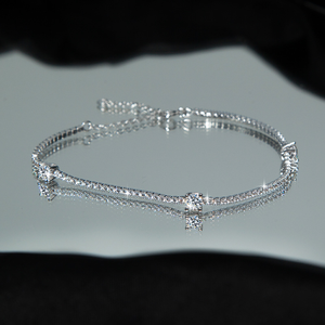 Moissanite Bracelet Sterling Silver Dainty Adjustable Chain Sparkling Accent Stones Anniversary Wedding <b>Gift</b> - Product Image 1