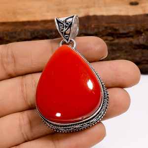 Pendentif en corail rouge en forme de poire, fait main, style bohème, bijoux en argent sterling 925, cadeau pour femmes et filles - Product Image 4
