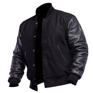 Nouvelle veste varsity noire personnalisée pour homme, col rond, style streetwear, doublure polaire hiver, tissu toile respirant - Product Image 4